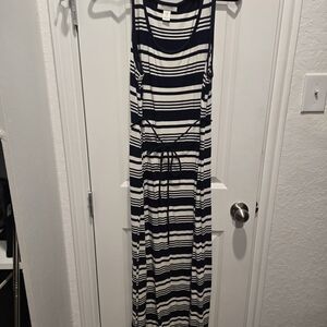 Striped Navy and White Maternjty Maxi Dress